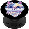 Kawaii Whimsical Feline Face Graphics Bo Occhiali rosa con grafica floreale con ritratto floreale di gattino PopSockets PopGrip Adesivo
