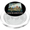 Sacramento Travel Art Studio Arte urbana retrò dello skyline del Campidoglio di Sacramento, California PopSockets PopGrip per MagSafe