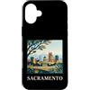 Sacramento Travel Art Studio Custodia per iPhone 16 Plus Arte urbana retrò dello skyline del Campidoglio di Sacramento, California
