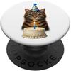 Funny Cute Birthday Boy Birthday Girl Ki Torta di compleanno per gatti, cappello e candela PopSockets PopGrip Adesivo