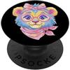 Kawaii Whimsical Pastel Lamb Face Graphi Blue Sheep Ritratto amante degli animali Grafica Occhiali Rosa Floreale PopSockets PopGrip Adesivo