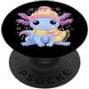Aquatic Pet Lover Whimsical Character Gr Carino Axolotl Kawaii Anfibio Ritratto Grafico Inverno Blu PopSockets PopGrip Adesivo