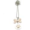 Handmade Collana lunga con zampa beige su disco bianco e fiocco