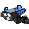 Bcamelys-home Luci Bicicletta LED, Luce Bici MTB Accessori Bici Luci Ricaricabili USB, 4 in 1 Impermeabile Luci per Bicicletta con Clacson, Porta Cellulare Bici, 4000mAh Power Bank con 3 modalità di Llluminazione