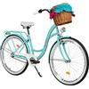 MILORD Bicicletta Comfort Colore del Mare a 3 velocità da 26 Pollici con cestello e Marsupio Posteriore, Bici Olandese, Bici da Donna, City Bike, retrò, Vintage