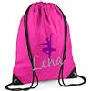 minimutz Sacca da palestra con nome, motivo ballerina, personalizzabile e stampata, borsa sportiva per ragazze e bambini, rosa ballerina viola, Colore: rosa., 12 Liter