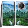 PHINIENLAND Cover per Honor Magic7 Lite Case PU Pelle Custodia [Kickstand] [Chiusura magnetica] [Slot per Schede], Portafoglio Flip Custodia per Honor X60 Pro / X9c,Foresta