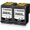 DOUBLE D 308XL Nero per Cartucce HP 308 compatible con HP Envy 6110e 6120e 6122e 6130 6132e 6520e 6530e 6532e Stampante (2BK)