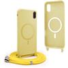 YFSYLL Magnetica Cover per iPhone XR con Cordino,Compatibile con MagSafe,Silicone Case con Regolabile Cordino da Collo Nylon Catena Collana Tracolla - Giallo