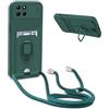 YFSYLL Cover Compatibile con Samsung Galaxy A12/M12 con Cordino,Custodia con Cordino Silicone Cover,Protezione Fotocamera,360°Anello Supporto,Porta Carte,Verde Scuro