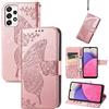 JIUNINE Cover per Samsung Galaxy A33 5G, Custodia Interno TPU Antiurto Portafoglio con Disegni di Farfalla [Carta Fessura] [Supporto Stand] Cover Libro in PU Pelle per Samsung A33 5G, Oro rosa