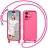 Coiwxmoi Cover per iPhone 16 Plus 6,7 con Cordino, Custodia con Laccio Collana Tracolla Regolabile Sottile Silicone Morbido TPU Bumper Antiurto AntiGraffio Protettiva Case per iPhone 16 Plus, Rosa