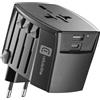 cellularline - Adattatore da viaggio multispina - Porta USB 18W - Porta USB-C 20W - Tensione d'ingresso: 100-240V - Potenza: max 240V-600W - Ingresso: EU/UK/AUS/USA - Uscita: EU/UK/AUS/USA - Nero