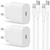 Cionum: Confezione da 2 caricabatterie rapido per iPhone con cavo di ricarica originale, USB-C, 25W PD, compatibile con iPhone 14/13/12/11/iPad/XS/SE/Pro Max/Mini