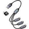 CY Cavo hub USB 2.0 tipo A a 3 porte, alimentazione bus da 1 a 3 dati per laptop, desktop, telefono, mouse, tastiera, stampante, disco