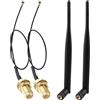 Futheda 2 Pezzi Antenna WiFi Bi-Banda 2.4GHz 5GHz 5.8GHz 6dBi MIMO RP-SMA Maschio Omnidirezionale＋Cavo da U.FL IPX MHF4 a RP-SMA 15cm per Scheda di Rete Wireless Intel M.2 NGFF Router WiFi