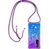 Paekear Custodia per Cellulare con Corda per Xiaomi Mi Note 10 Lite Case, Liquido Sabbie Mobili Bumper TPU Cover con Collana Practical Stylish/Necklace Cordoncino Cordino Tracolla, Viola & Blu