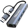 Obcxin Hub USB 3.0 USB C Ethernet 5 in 2, Adattatore USB Ethernet Gigabit RJ45，Hub Ethernet LAN con 3 Porte USB 3.0 e Ricarica Tipo C PD,Connessione Stabile e Compatibile per Windows、XP、MAC、Linux、MacBook、
