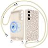Xylota Cover Magnetica per Samsung Galaxy S24 Plus/S24+ 5G con Cordino, Compatibile con MagSafe, Aesthetic Leopardata Disegno Custodia con Corda Collana, Silicone Liquido Case per Samsung S24+, Beige