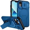 xinyunew custodia per iPhone 14 Plus/iPhone 15 Plus con ring stand magnetico, cover militare antiurto con protezione fotocamera scorrevole compatible with MagSafe ricarica wireless blu