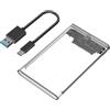 JMT Contenitore portatile per disco rigido SATA da 2,5 pollici, in plastica, con porta USB-C/Micro-B, per SSD SATA da 2,5 (trasparente, con cavo USB-C a USB 3.0)