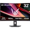 LG UltraGear G6 32G600A - Monitor da gaming curvo QHD 1440p, 34 pollici, 180 Hz, 1 ms GtG, FreeSync, HDR10, display multi-regolabile, HDMI, DP1.4, nero