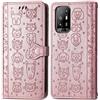 JIUNINE Cover OPPO A94 5G, Custodia Libro in Pelle Portafoglio Flip Case Antiurto con Modello di Cane e Gatto [Porta Carte] [Magnetica] [Interno TPU] per OPPO A94 5G, Oro rosa