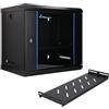 Extralink Armadio Rack 19 pollici 9U - Armadio di rete da 400 mm, SET con Mensola, fino a 60 kg, porta in vetro temperato, apertura a 180°, nero - per rete domestica e apparecchiature informatiche