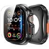 Goton Custodia in metallo compatibile per Apple Watch Ultra 2 2024 Ultra Pellicola protettiva 49 mm, robusto paraurti in vetro temperato da 49 mm con cover posteriore in titanio naturale