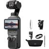 DJI Osmo Pocket 4 Combo Standard, fotocamera stabilizzata tascabile per vlog, CMOS da 1″ e 4K/240fps, stabilizzazione a tre assi, 107 GB di memoria integrata (Supporto Tracolla+ Spina di ricarica)