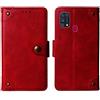 Gukas in Vera Pelle Stand Portafoglio Cover per Samsung Galaxy M31 6.4 Premium Caso Case Copertina Custodia Guscio TPU Silicone Protettiva Anti Urto e Graffi (Rosso)