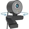 Midland - Webcam PC Follow-U con Microfono Integrato, 360° Cam con Live Tracking, Videocamera Full HD per Streaming, Podcast e Videoconferenze, Compatibile con Tutti i Dispositivi con USB