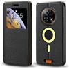 Shantime Custodia in pelle con finestra per Doogee Fire 5 Ultra - Nero | 6.6 Elegante cover magnetica invisibile con finestra trasparente, fessura per carte e supporto