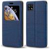 Shantime Custodia Flip in Pelle con Finestra Compatibile con Samsung Galaxy A22 5G, Display Visibile, Chiusura Magnetica Invisibile e Slot Carta(Blu)