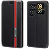 Shantime Custodia Flip in a Righe Classiche Compatibile con Oukitel C68 Plus, Chiusura Magnetica Invisibile e Slot Carta, Design a Contrasto(Nero)
