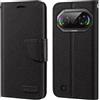 Shantime Custodia in pelle intrecciata per Fossibot F114 - Nero | 6.67 Custodia flip portafoglio in tessuto Oxford con guscio interno in TPU, supporto integrato e portacarte