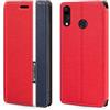 Shantime Custodia Flip in a Righe Classiche Compatibile con Asus Zenfone 5 ZE620KL, Chiusura Magnetica Invisibile e Slot Carta, Design a Contrasto(Rosso)