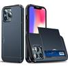 FERLAN Compatibile con Cover Portafoglio per iPhone 15 Pro Max,con Porta Carte,TPU Bumper Silicone Slot Nascosto Scorrevole (Blu tibetano)