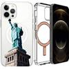 Mixroom - Cover Custodia per Apple iPhone 14 con Cerchio Magnetico Compatibile con l'Alimentatore MagSafe Disegno Statua della Liberta' 437