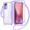 FERLAN Cover per Xiaomi 12 Pro 5G con Cordino, 360 Gradi Antiurto Custodia con Protezione Schermo Integrata Trasparente Rugged TPU Bumper Doppia Protettiva Cover per Xiaomi 12 Pro 5G -Viola