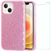 Mixroom - Custodia Cover per iPhone 15 + Pellicola Vetro temperato Case in TPU Morbido Rosa con Brillantini Glitter 3 in 1