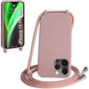 WenBaby Cover Compatible con iPhone 15 Pro Max,Cellulare Girocollo Custodia con Cordino TPU Corda Silicone Case Bumper per iPhone 15 Pro Max Custodia, Rosa sabbia
