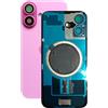 SVV Cover posteriore per iPhone 16 Premontato: con magnete, supporto in metallo, anelli per fotocamera, ecc. Vetro posteriore di ricambio OEM (rosa)