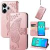 JIUNINE Cover per Xiaomi Redmi 13 4G / Poco M6, Custodia Interno TPU Antiurto Portafoglio con Disegni di Farfalla [Carta Fessura] [Supporto Stand] Cover Libro in PU Pelle per Poco M6 4G, Oro rosa