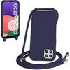 WenBaby Cover Compatible con Samsung Galaxy A22 5G,Cellulare Girocollo Custodia con Cordino TPU Corda Silicone Case Bumper per Samsung Galaxy A22 5G Custodia, Blu navy