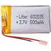 Liter energy battery Batteria 602035 LiPo 3.7V 500mAh 1.85Wh 1S 5C Liter Energy Battery per l'elettronica Ricaricabile Telefono Portatile Smartwatch Orologio GPS - Non adatto per Radiocomando 37x20x6mm (500mAh|602035)