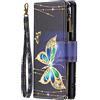 VQWQ Custodia per Redmi Note 10 Pro, Flip Cover Portafoglio in Pelle PU Slot per Schede Libro Cavalletto Pieghevole Wallet Case Cordino Cerniera Chiusura Magnetica per Donna Maschio -[03]-Farfalla 3