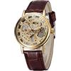 SEWOR orologio scheletrato da uomo in stile vintage a carica manuale meccanico con cinturino in pelle marrone