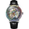 DAXIAOYU Orologio meccanico completamente automatico da uomo, design unico, lunetta circostante con pietre preziose colorate, orologio da polso con volano cavo scheletro, orologi alla moda in acciaio