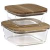 Cofan Set da 2 portapranzo quadrati di vetro borosilicato | Modello Bambù | Coperchio di bambù | Capacità: 520-800 ml